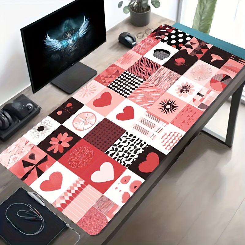 Esports Gaming Brands - Marken-Großes Esports-Gaming-Mauspad Rosa Geometrisches Herz Blumen-Collage