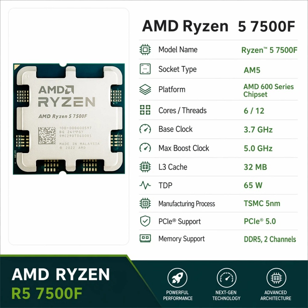 Gaming-CPU AMD Ryzen 5 7500F 6 – Esports Gaming Brands Bewertung und Preis
